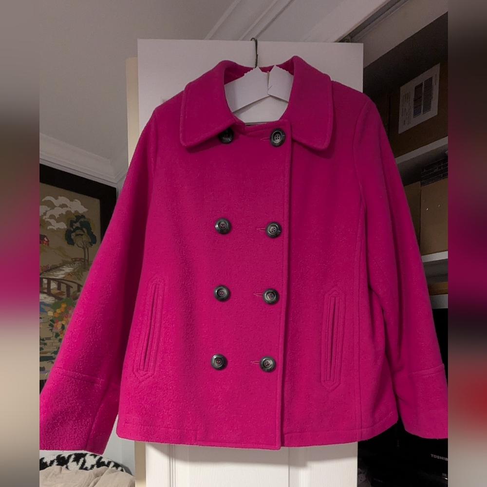 Harve Benard Fuchsia Double-Breasted Pea Coat